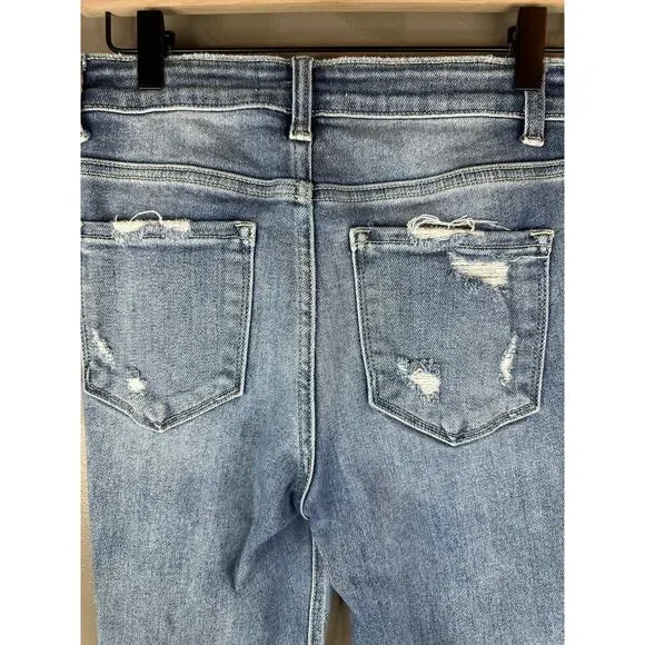 Vervet Buttonfly Light Wash Distressed Hi Rise Skinny Crop Jeans Denim Size 26 - Picture 4 of 7